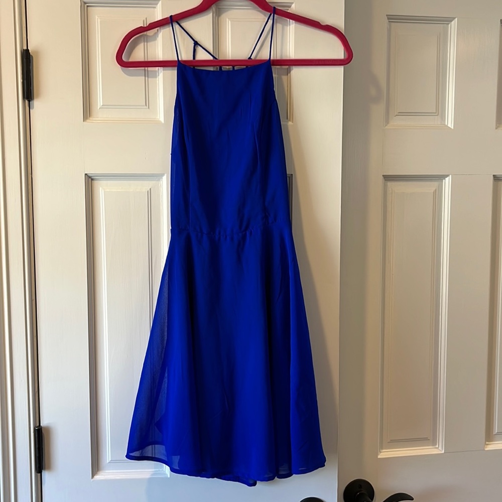 Royal blue mini dress with open back